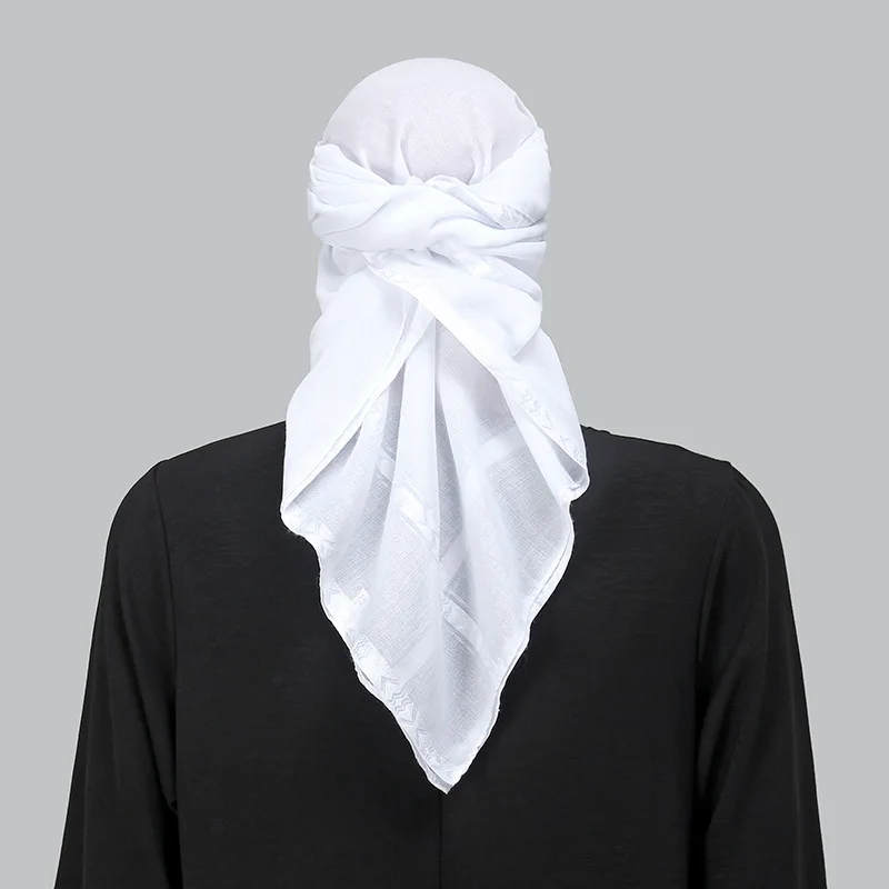 White Muslim Men Shemagh Scarf Traditional Islamic Headscarf Hijab Neck Wrap Headscarf Arab Keffiyeh Bandanas Kerchief 140*140cm