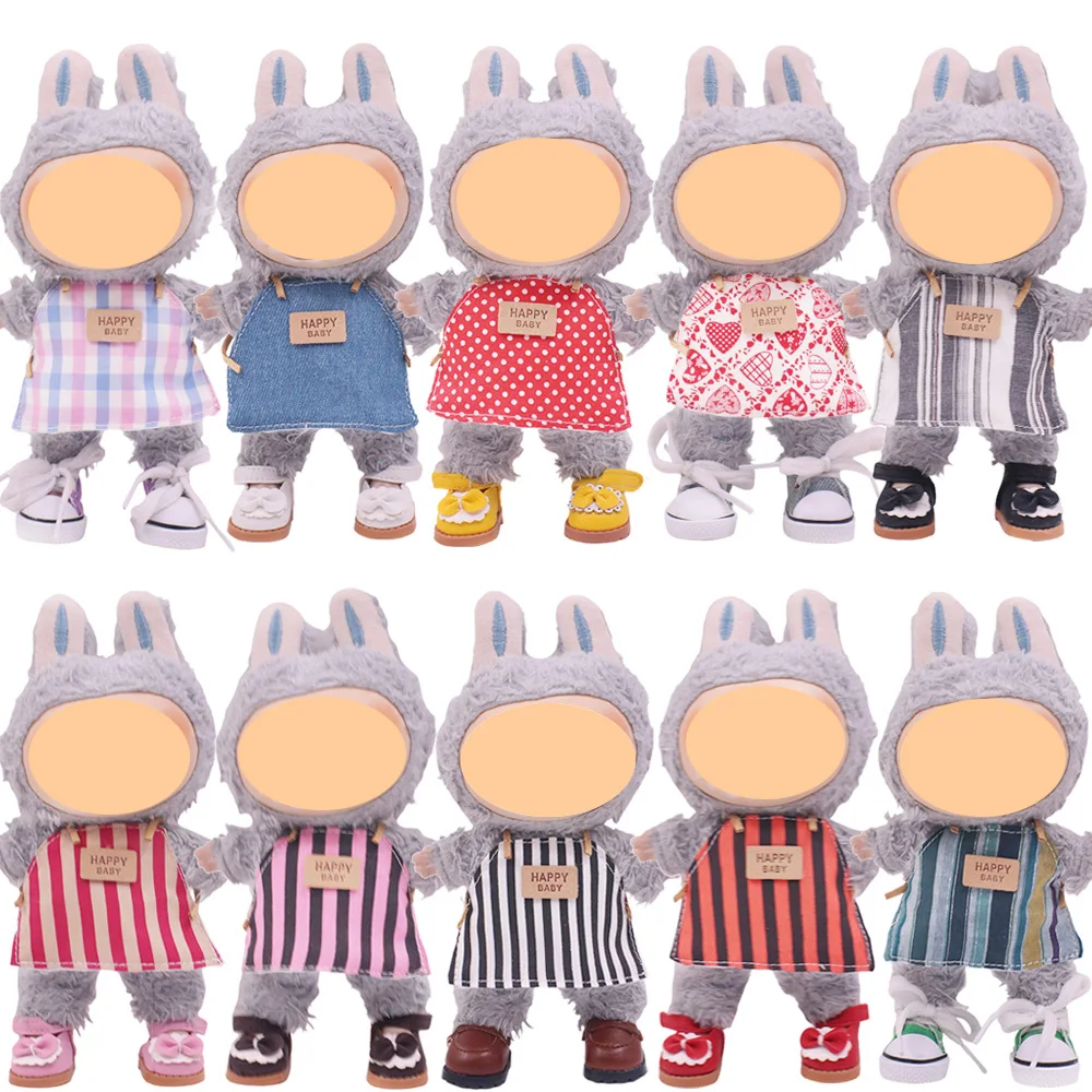 

For Labubu Doll Clothes Cute Striped Apron 15-17CM Plush Stuffed Doll Clothing Accessories Mini Kitchenware Girl's Toys Gift