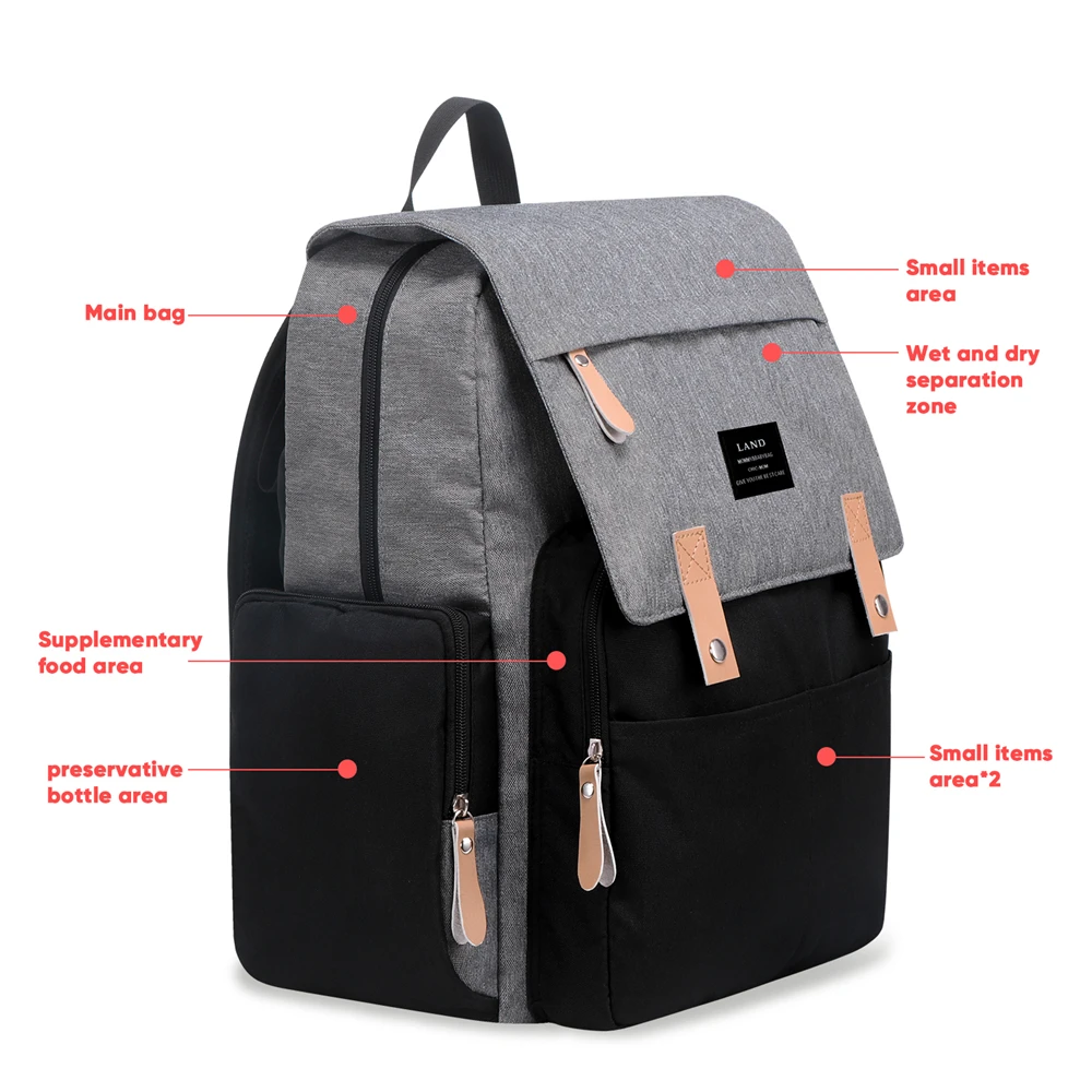 Land Large Capacity Diaper Bag Backpack Fashion Travel for Mom and Dad Solid Mummy Bags Stroller Organizer Bag  baby bags