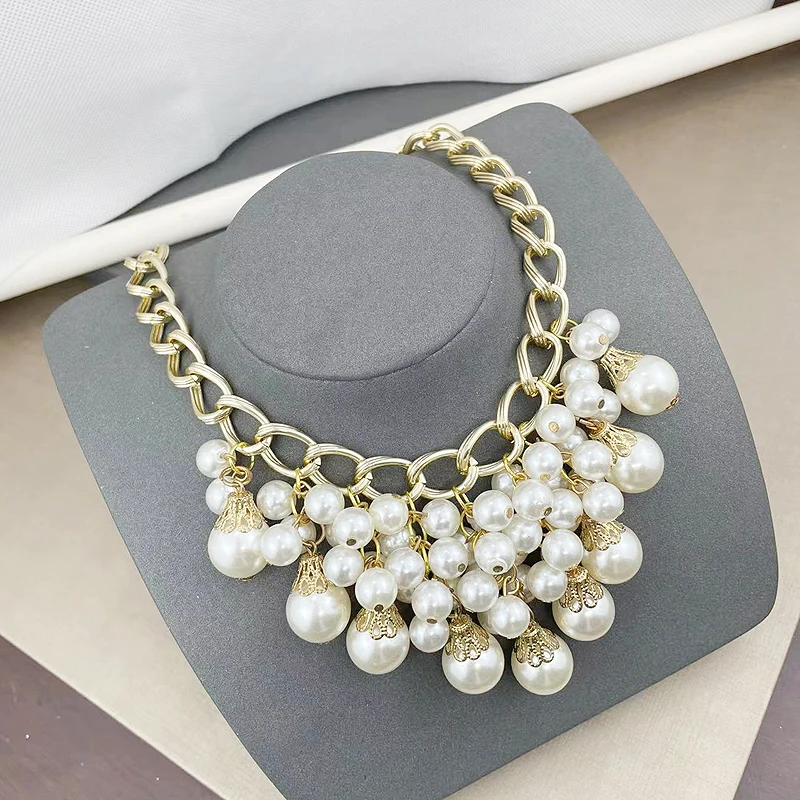 fnaf 2 rupee item Chunky Big Pearl Pendants Statement Necklaces Collar Hombre Vintage Sweater Christmas Necklace For Women