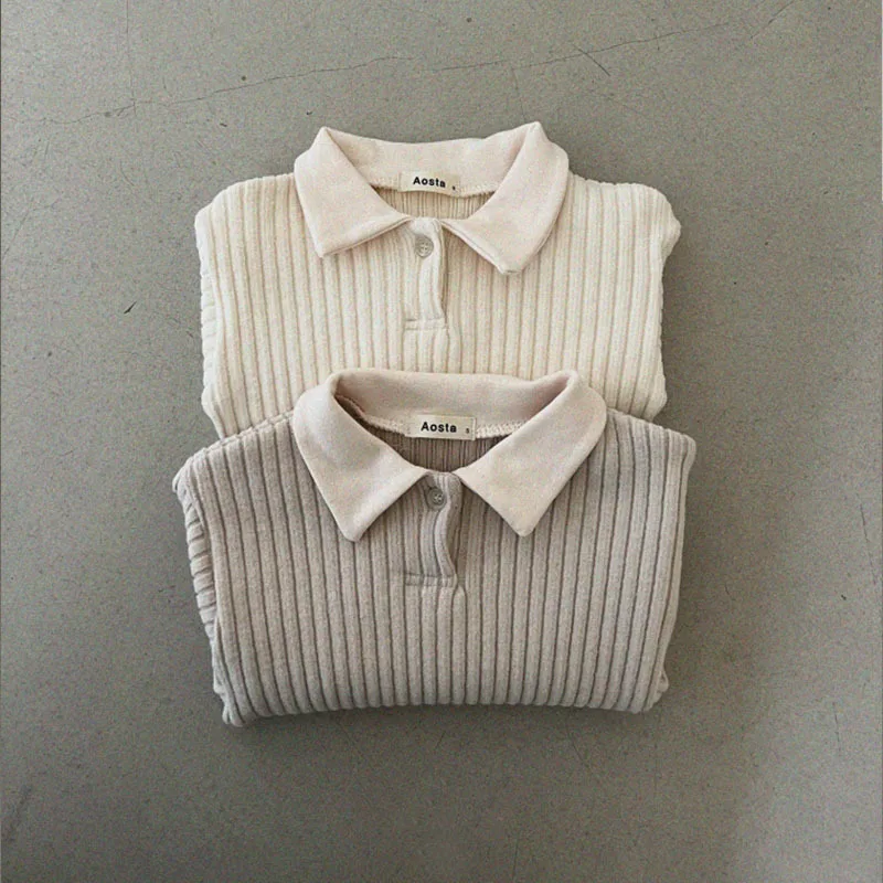 

2025 Autumn New Baby Long Sleeve Lapel T Shirts Cotton Girls Cute Ribbed Bottoming Shirts Toddler Casual Tops Infant Clothes