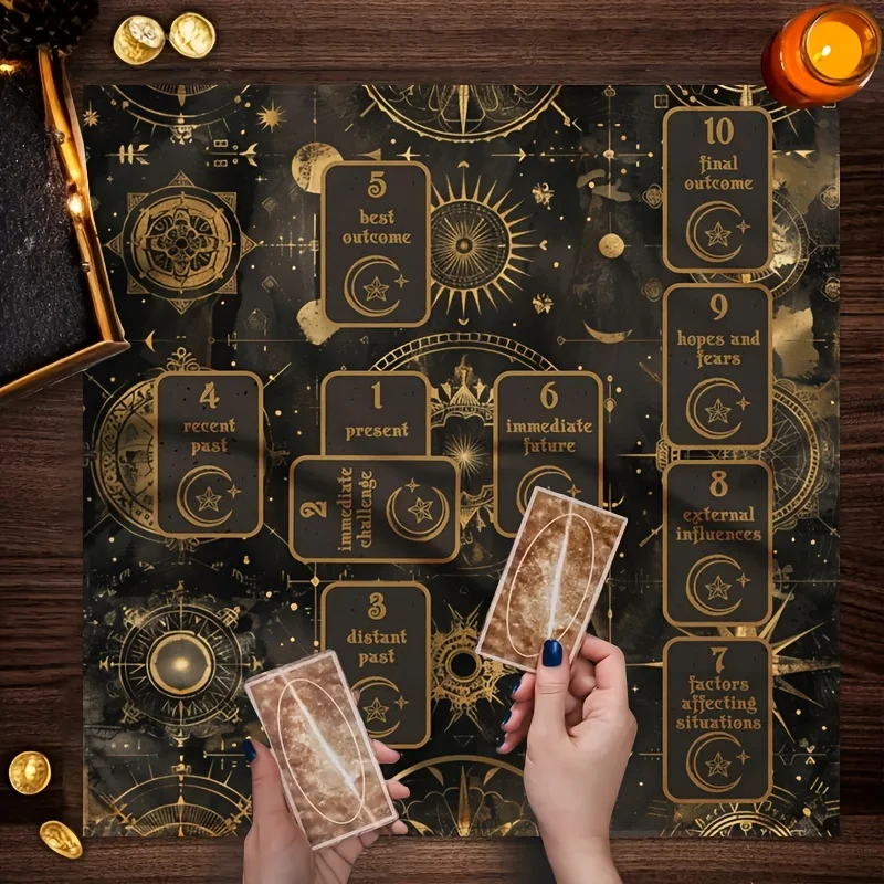 1pc Celestial Tarot Altar Cloth, 12 Zodiac Mandala Black Design, Boho Table Cover, for Card Reading, Meditation & Home Decor