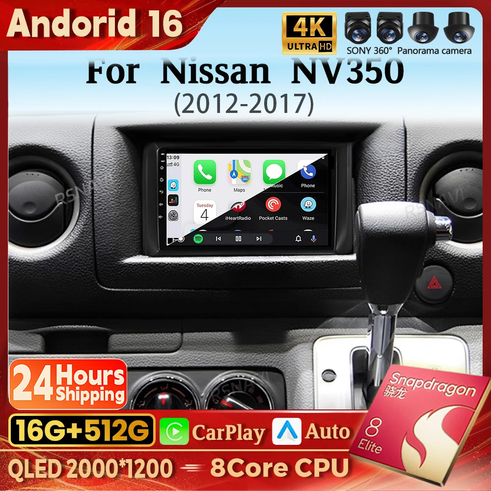 Android 16 Autoradio für Nissan NV350 Caravan 2012 2013 - 2023 Carplay Auto Multimedia DSP Videoplayer Head Unit BT 2Din Stereo