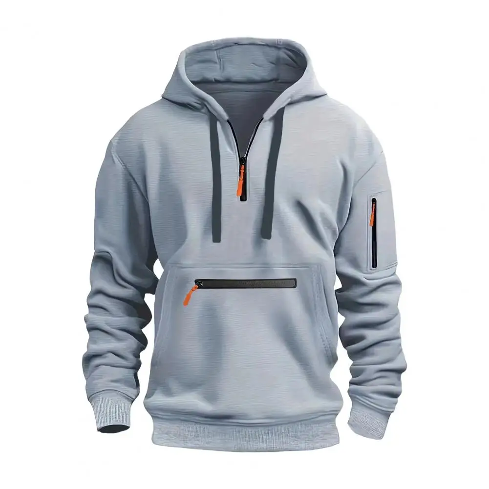 New Men's Leisure Sports Pullover Multi Zipper Arm Pocket Hoodie Set Autumn/Winter Fashion Hoodie Hoodie Men's Loose Coat 2024