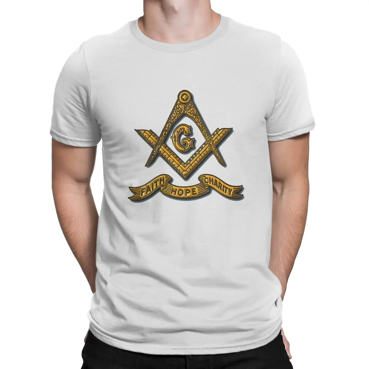 Freemason Gold Square Compass Freemasonry Faith Hope Charity T Shirt Polyester Punk Men Summer Clothing Harajuku O-Neck TShirt