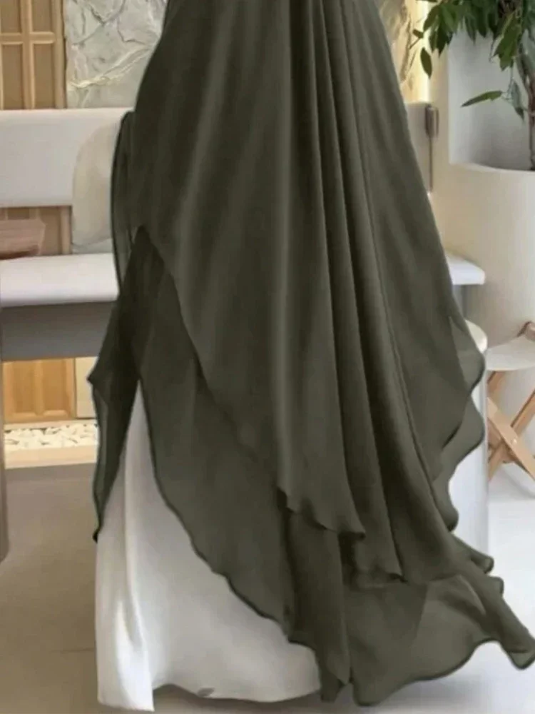 2 Lagen Chiffon Lange Khimar Vrouwen Moslim Hijab Gebed Eid Hijaabs Hoofddoek Sjaal Sluier Lange Twee-Layer Djellaba Niqab ramadan 2024