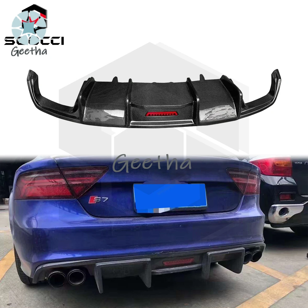 

For Carbon Fiber KB Style LED Lights Rear Diffuser For Audi S7 C7.5 A7 Sport SLINE Bumper Splitter Spoiler Lip Body Kit 2016-201