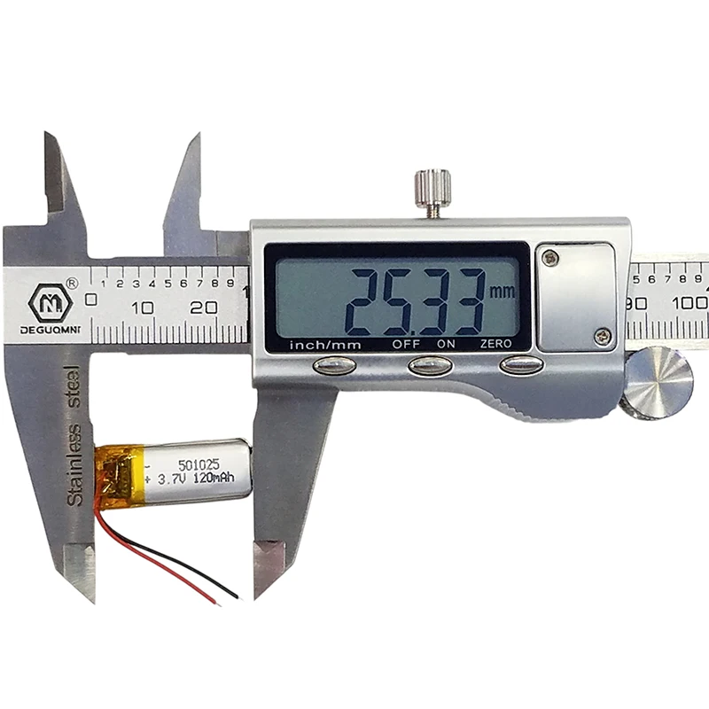 Compact High-Efficiency Li-ion Polymer Battery 501025 3.7V 120mAh Rechargeable Cell for Wearables, Mini Electronics, DIY Tools