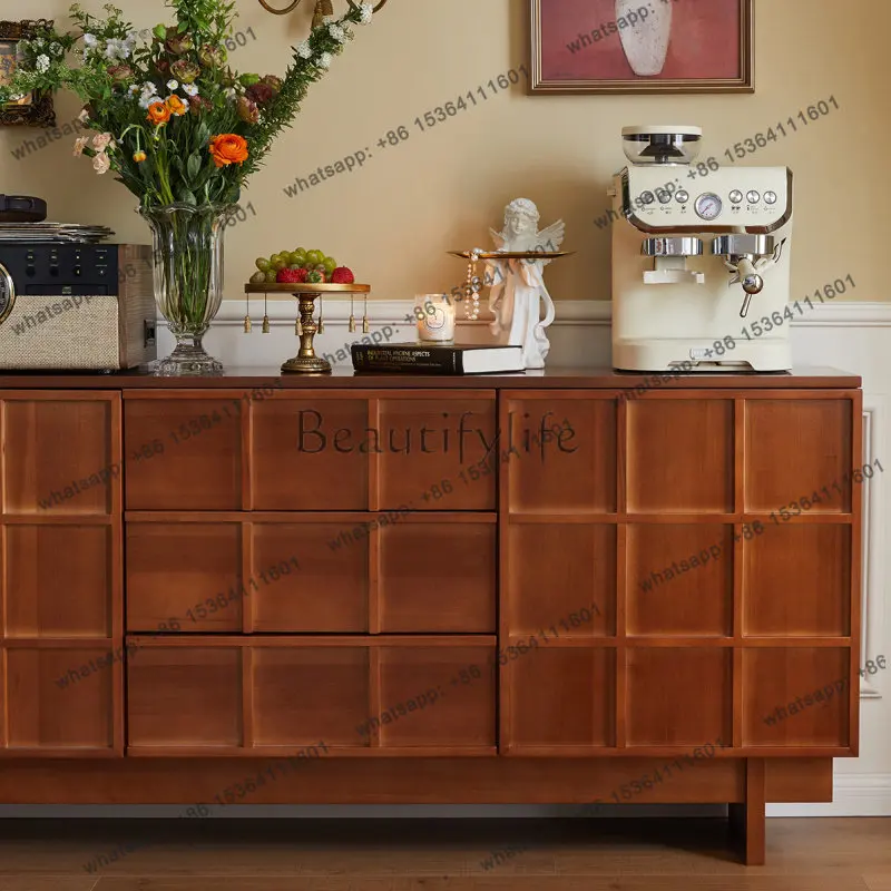 Solid wood living room dining side cabinet French storage side cabinet against the wall