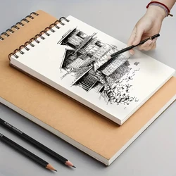 160GSM Professional Sketchbook Thick Paper Top Spiral Bound Art Supplies, Painting Writing Paper Pencil Watercolour Drawing Book