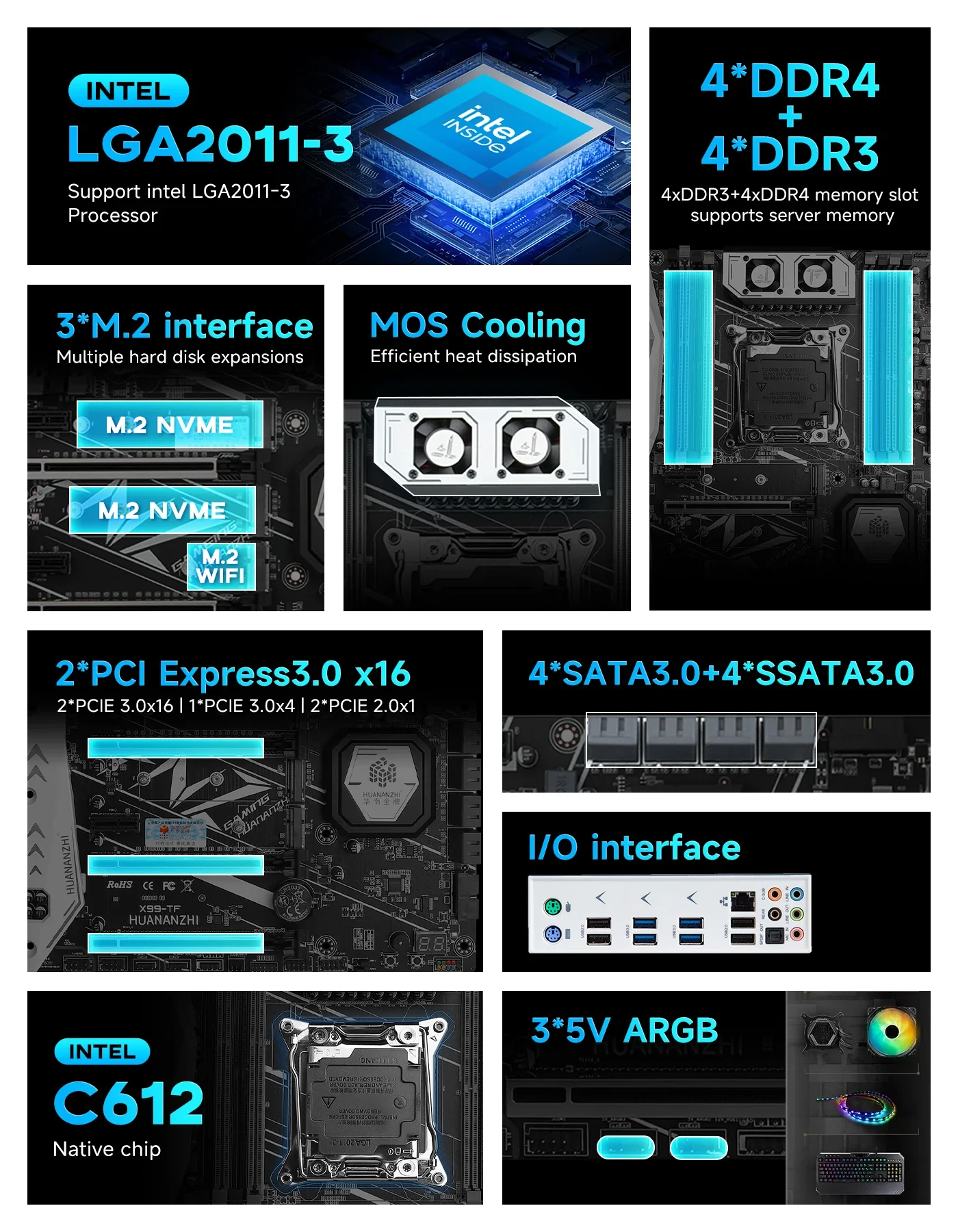 X99-TF GAMING V6.0 Motherboard LGA2011-3 E5 V3 V4 DDR4 DDR3 Max 128GB RGB Dual M.2 NVMe PCIe 3.0