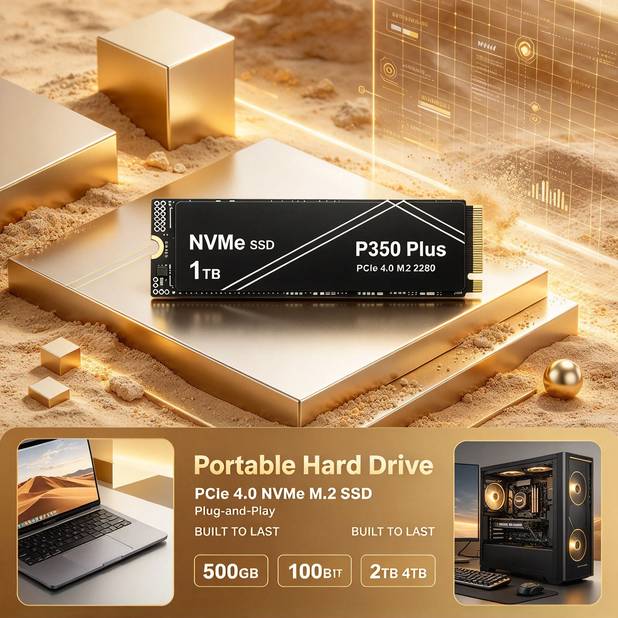 2X Speed Boost P350 Plus NVMe SSD 7100MB/s PCIe 4.0 M.2 2280 Shift Up to Gen4 Internal Drive Laptop Desktop 2TB 4TB