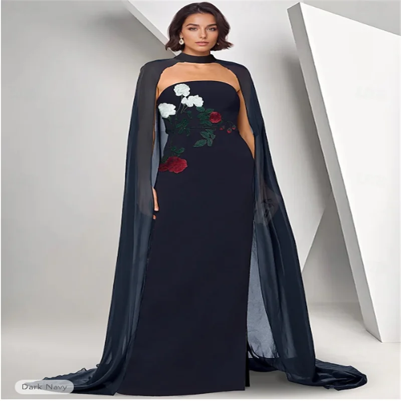 Sheath / Column Floor Length Ball Gown with Cape Evening Gown Formal Dress Elegant Celebrity Style Sleeveless Strapless Garden