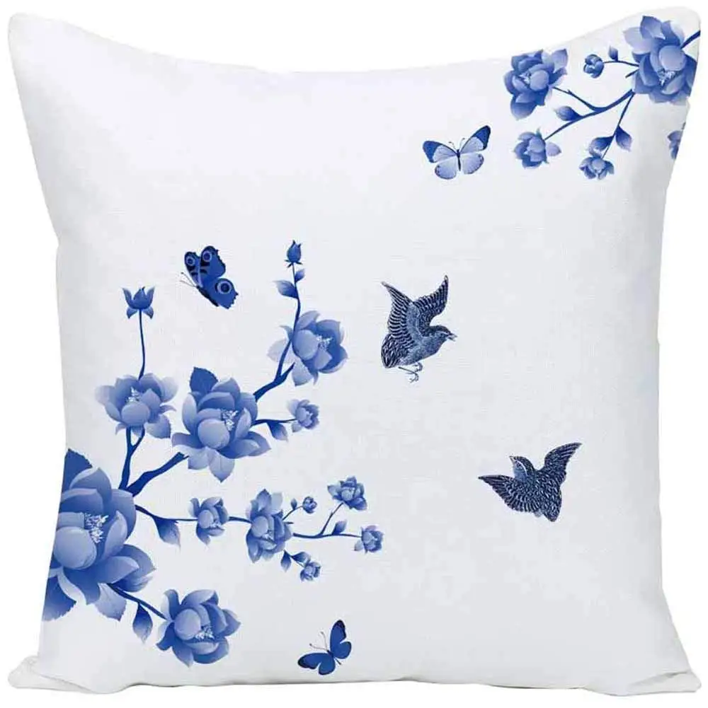 Blue and White Pattern Pillowcase Living Room Sofa Cushion Cover Home Decoration Ink  40x40