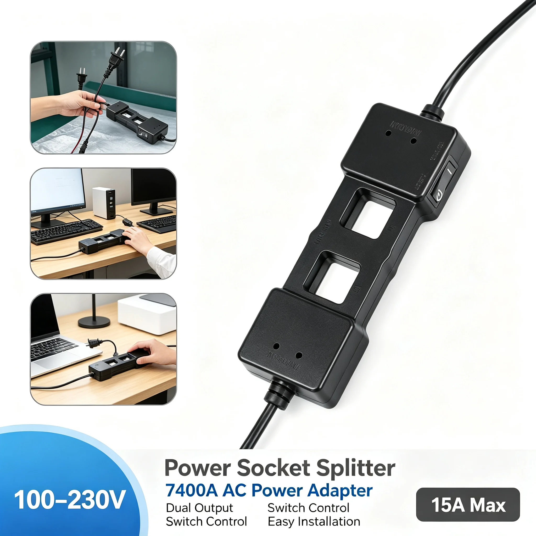 AC Line Splitter Power Cord x1 x10 Multiplier Max 15A 230V Auxiliary Tool for Clamp Meter Multimeter Voltage Current Test