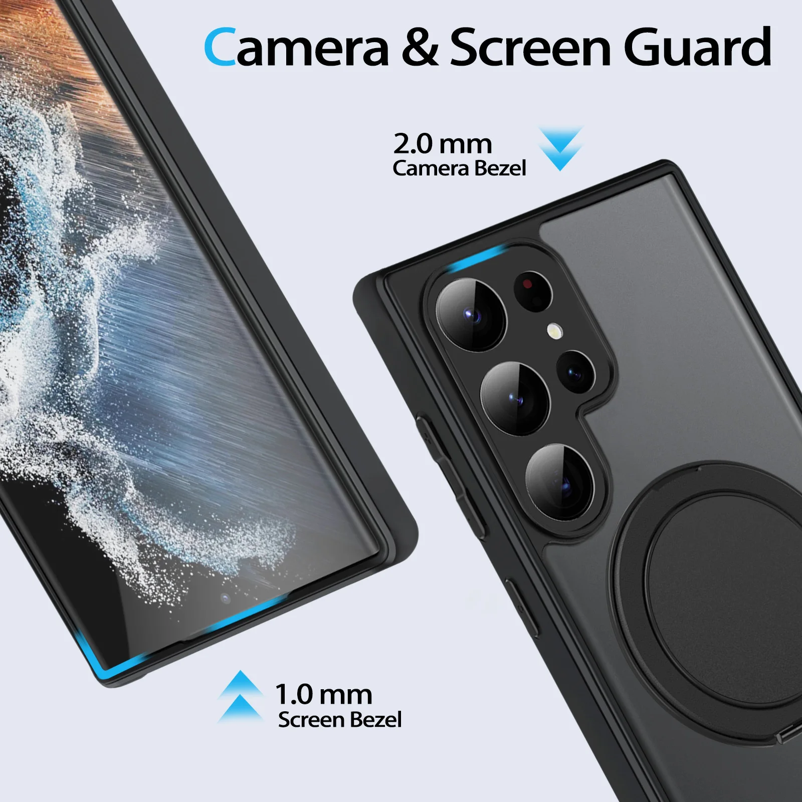 HARUINO Magnetic Case for Samsung S22 ULTRA Cover - Wireless Charger Compatible, Rotatable Ring Holder Stand, Anti Fingerprint