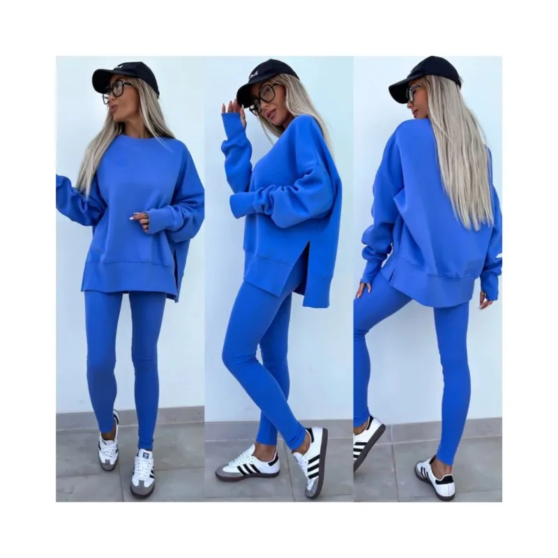 Streetwear Damen anzug lässig locker lang ärmelig Rundhals ausschnitt Split Top enge Hose Ropa Invierno Casual Hoodies Frauen Roupas