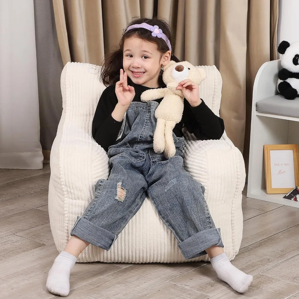 Kids 'Bean Bag Chair com um urso de pelúcia, confortável cadeira da criança para meninos e meninas, bege, adequado para sala de jogos infantis