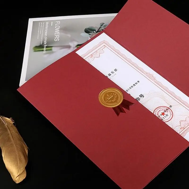 Three-fold Page Paper Envelope Document Folder Gilding Process Exquisite Diploma Cover Graduation A4 Award Certificate Holder