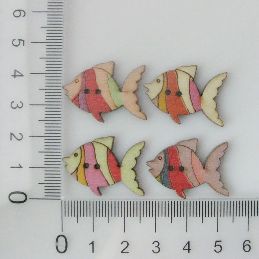 WBNKGA 50Pcs Mixed Sea Sery Printed Wood Fish Buttons DIY Clothes Sewing Accessory Decorative Scrapbooking Button