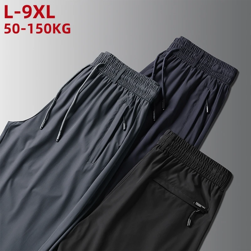 Plus Size 9xl 150kg Pants Men Thin Breathable Quick Dry Hiking Outdoor Sporting High Stretch Mens Multi-Pocket Trousers