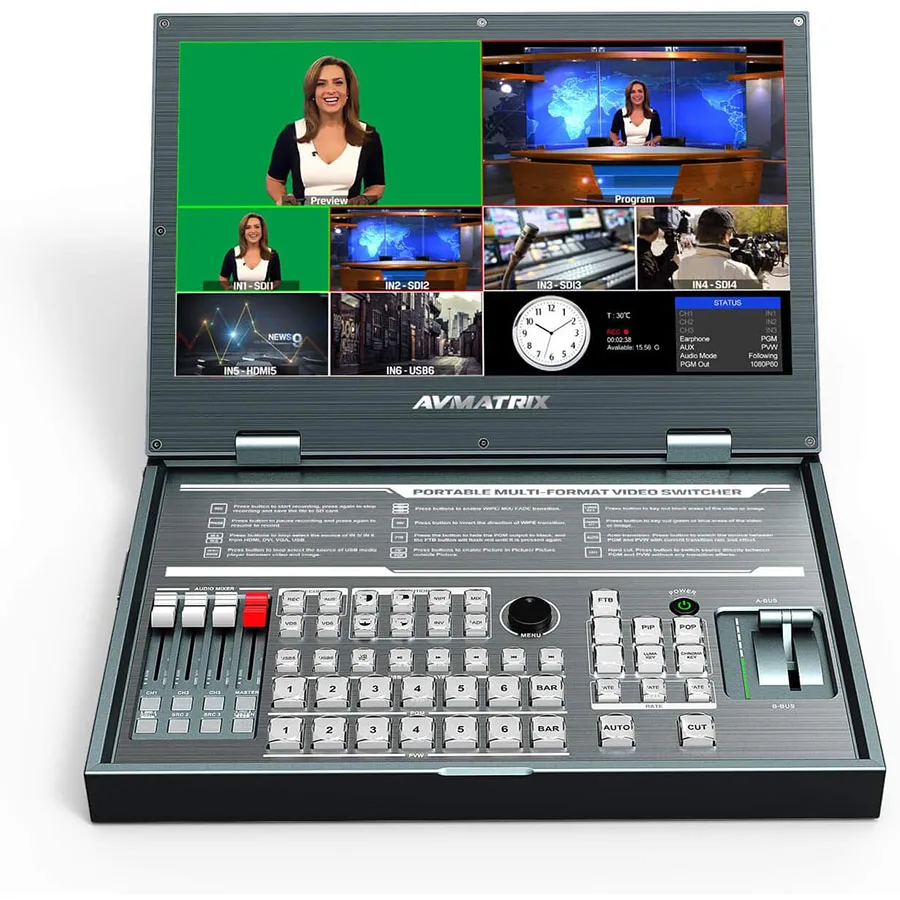 AVMatrix PVS0615 6-Channel Portable Multi-Format Video Switcher with 15.6