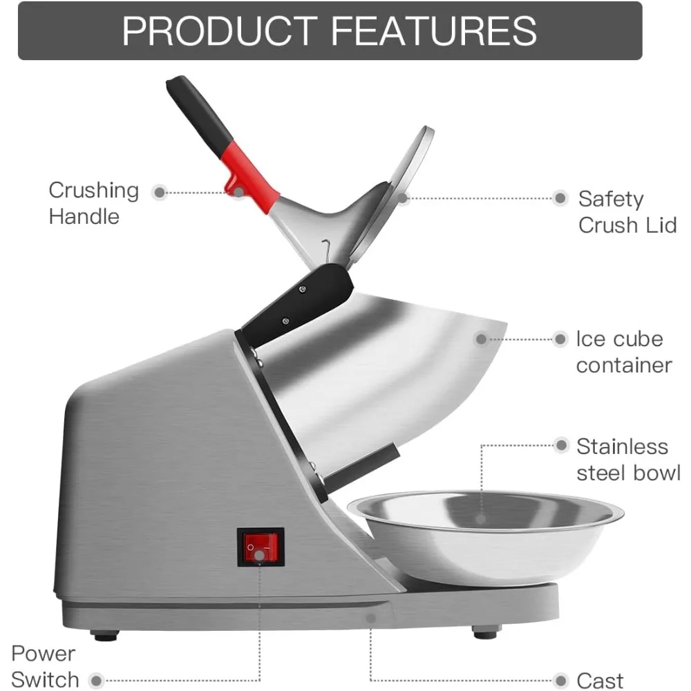 Mesin es serut, mesin penghancur es krim dengan pisau Stainless Steel elektrik untuk es serut dan kerucut salju