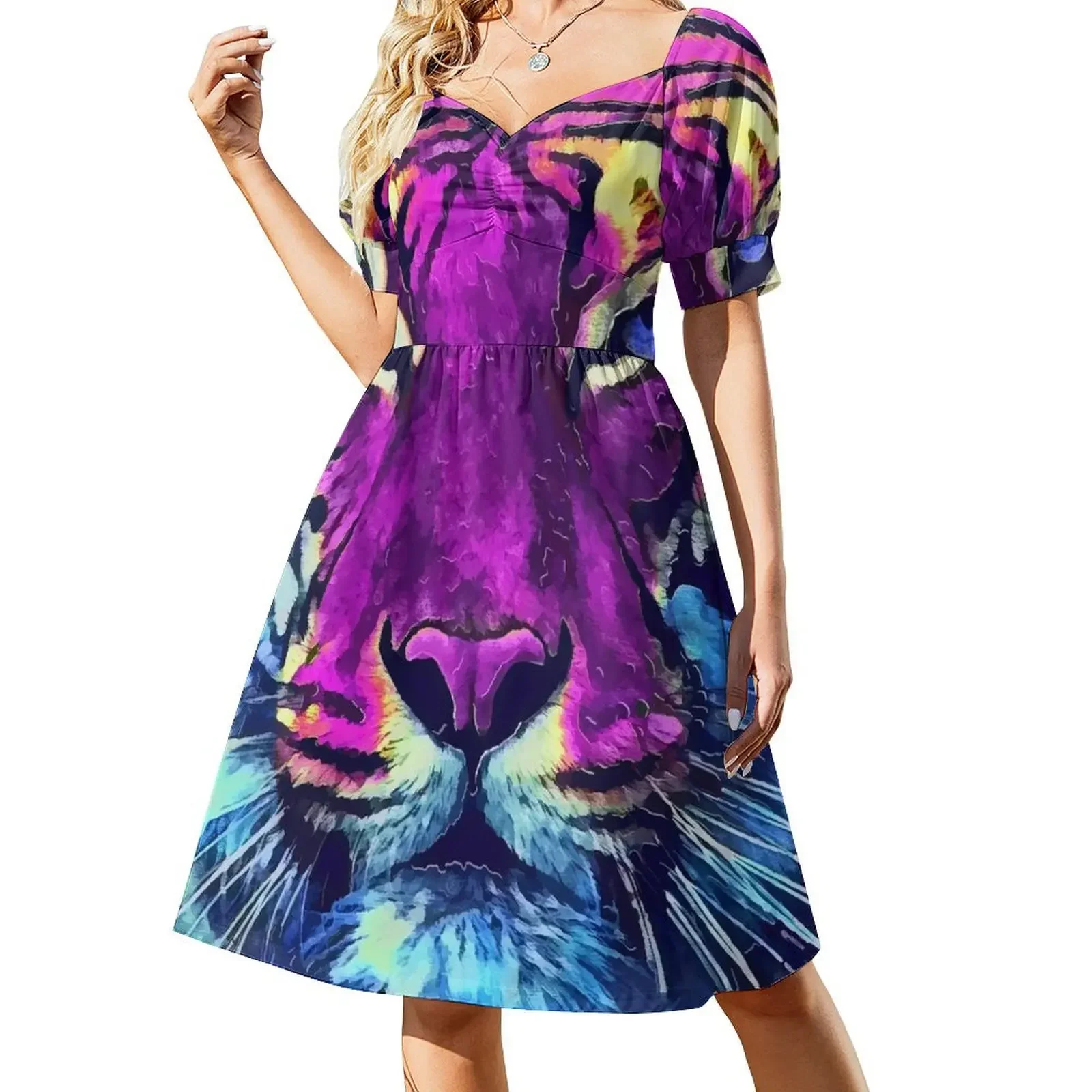 

tiger purple spirit #tiger Short-Sleeved Dress cocktail dresses cute dress Dress woman