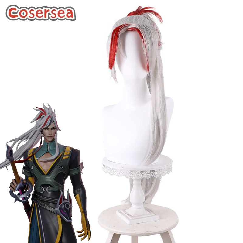 

Cosersea Yone Cosplay Wigs Game LOL Heartsteel Yone 80cm Long Straight Grey Mixed Red Ponytail Wig Synthetic Hair Heat Resistant