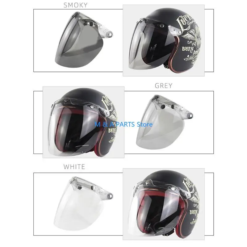 

U1JF Motorcycle Helmet Bubble Visor 3-Snap Design Open Face Helmet Visor with PC Lens Gift for Motorcycle Enthusiasts