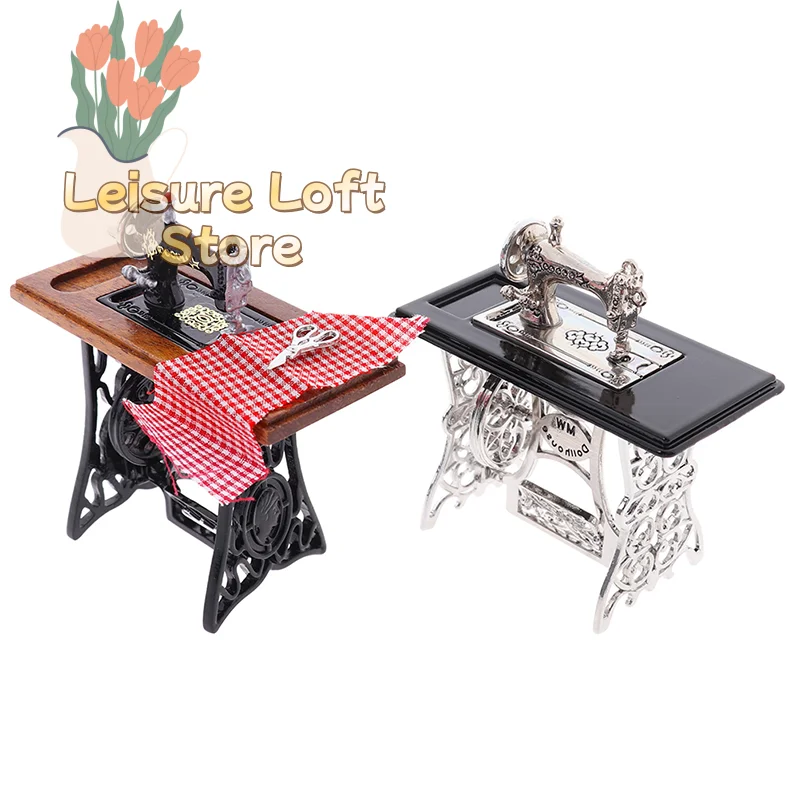 1:12 Dollhouse Mini Furniture Sewing Machine with Scissors for Doll House Decor