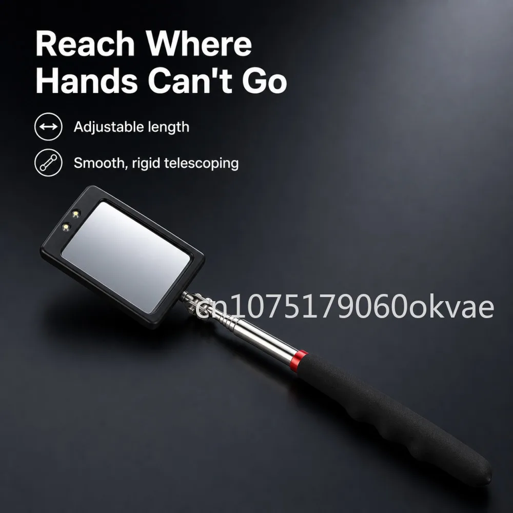 360°Swivel Extendable Inspection Mirror for Mechanics Round/Rectangular Telescopic Mirror with LED Light for Hard-to-Reach Areas