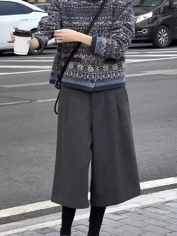 Ay Pantalones de pierna ancha de lana para mujer, pantalones informales adelgazantes de talla grande, cintura alta, corte recto, para ir al trabajo