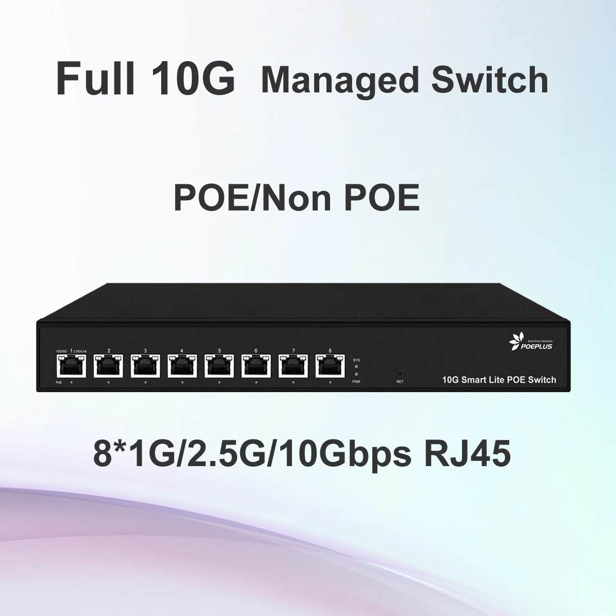 Switch de rede Ethernet com saída máxima 90W, 8 portas, RJ45, 10G completo, 10 Gbps