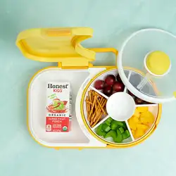 Bento Style Lunch Box with Snack Spinner Divided Lunch Container with 6 Compartments including Sandwich Tray and Fruit