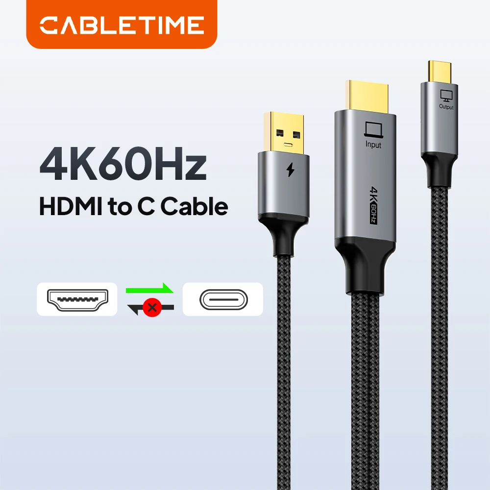 CABLETIME HDMI to USB C Cable 4K60Hz Stable Signal for Nintendo Switch PS3/4/5 Game Console with USB Power to USB C Cable