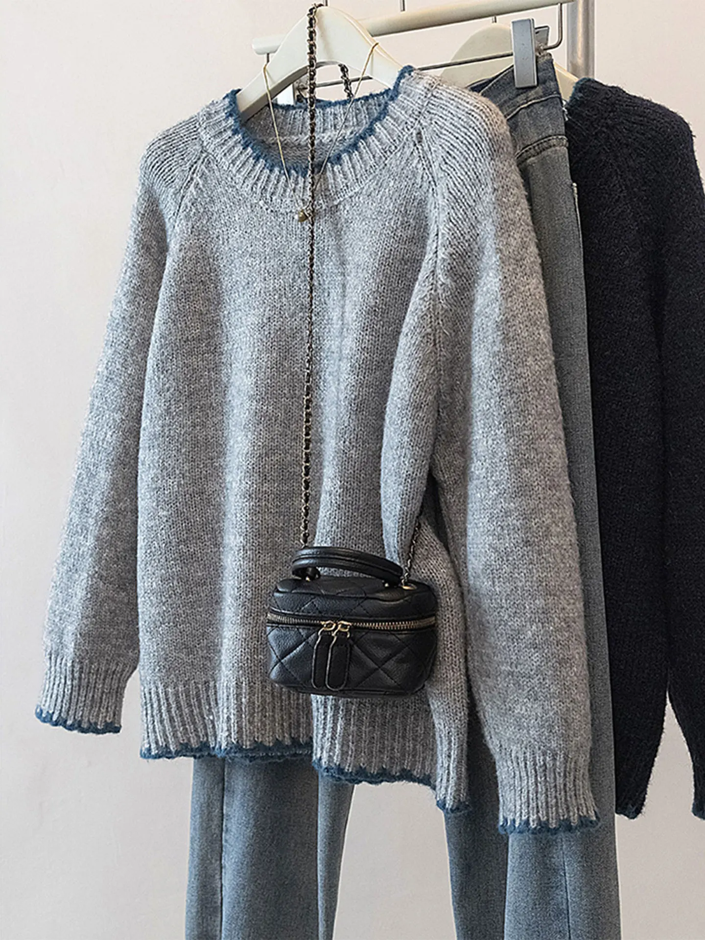 

Ladies Thiened Long Sve ey Knitted Sweater Winter Warm oulder Insert Sle Casual Comfortable Soft Fabric Top