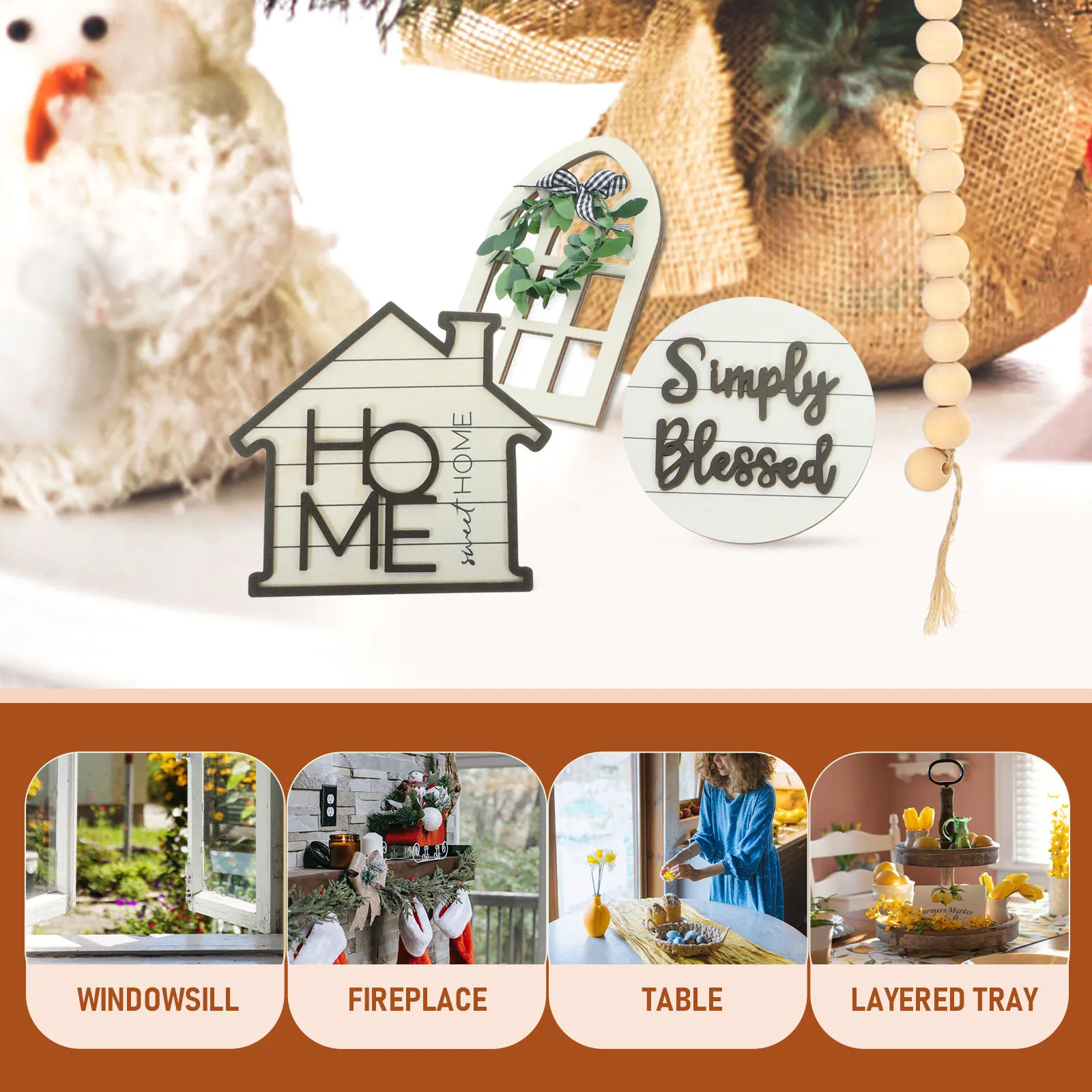 

1 set 1 Set Farmhouse Tiered Tray Decor Rustic Wooden Tabletop Centerpiece For Kitchen Holiday Home Decoration Island Display