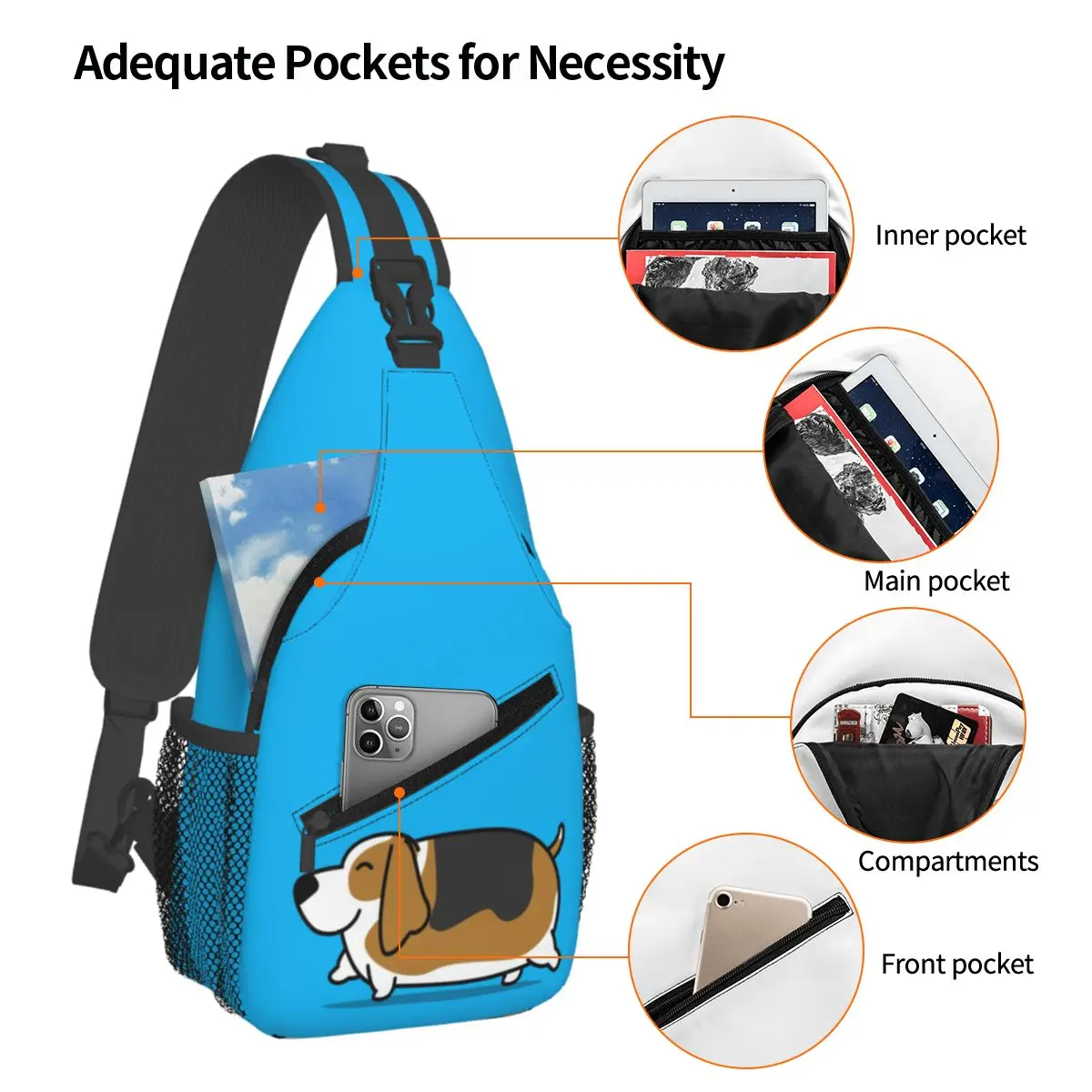 Cute Dachshund Chest Bag Men Sling Crossbody Backpack Chest Bag Traveling Hiking Daypack Shoulder Bag