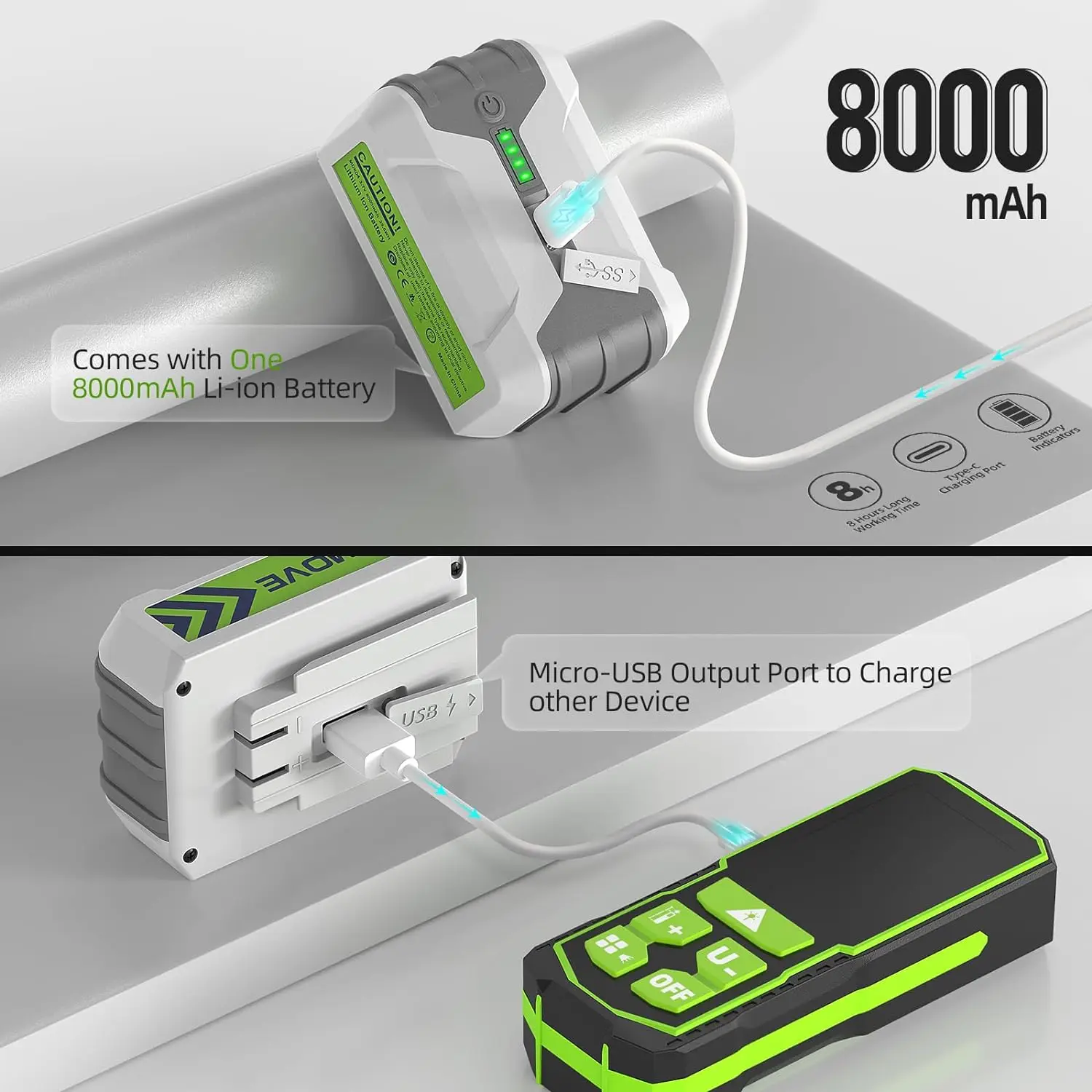 Huepar Professional Laser Level 4D 16 Lines ±2mm High Accuracy Green Cross Line Laser & 8000mAh Li-ion Battery For Construction
