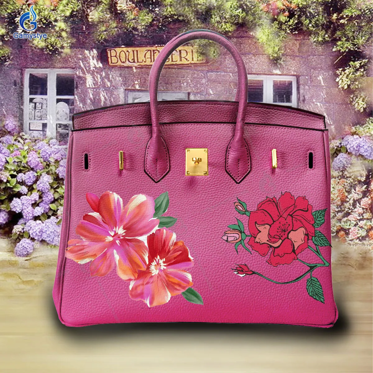 Printed Customize Art Three blooming flowers Bags Ladies purses and handbags Messenger Clutch Totes Real Cowskin Leather Fashion