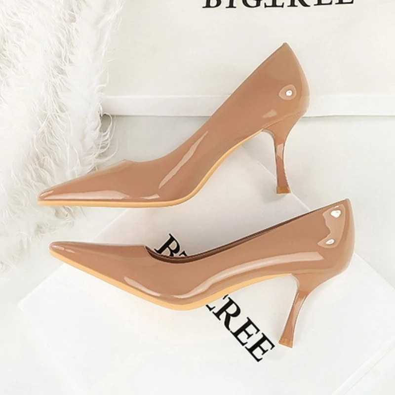 Fashion Women 7.5 Cm Heels Patent Leather Women Pumps Square Head Kitten Heels Stiletto Elegant Banquet Shoes Sexy Party Shoes view 5