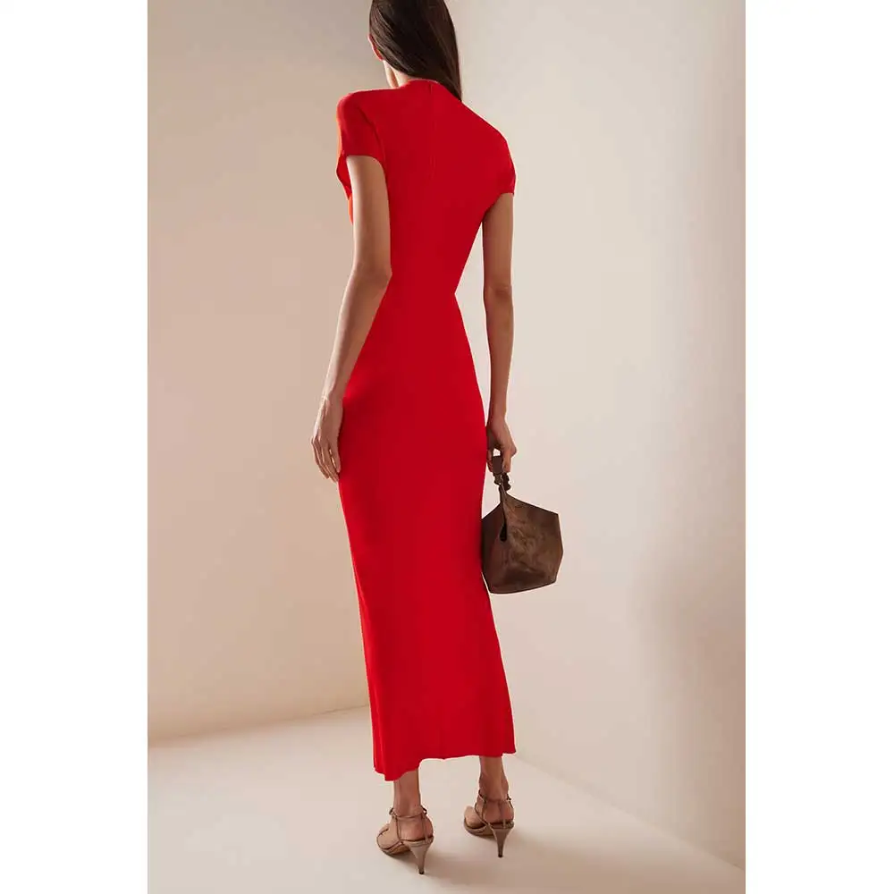 YUNLAN Sexy Red Skinny Crepe Mermaid Evening Dress 2024 Muslim Ladies Wedding Guest Ankle Midi Skirt Daily Home Reunion Dress