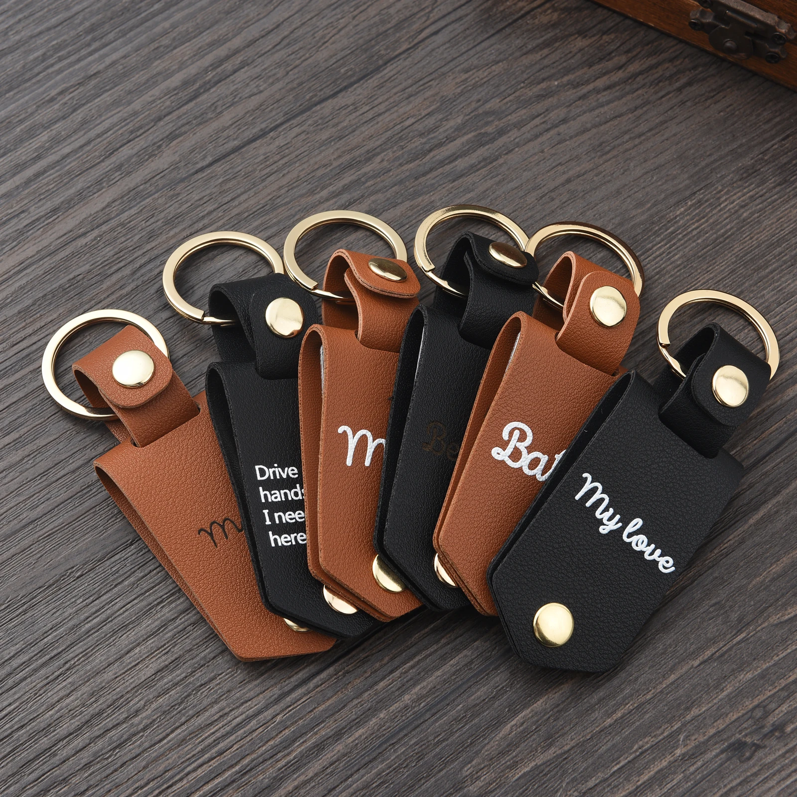 Father\'s Day Gift Personalized PU Leather Photo Keychain Gifts Men Boyfriend Dad Husband Custom Picture Names Date Car Keyrings