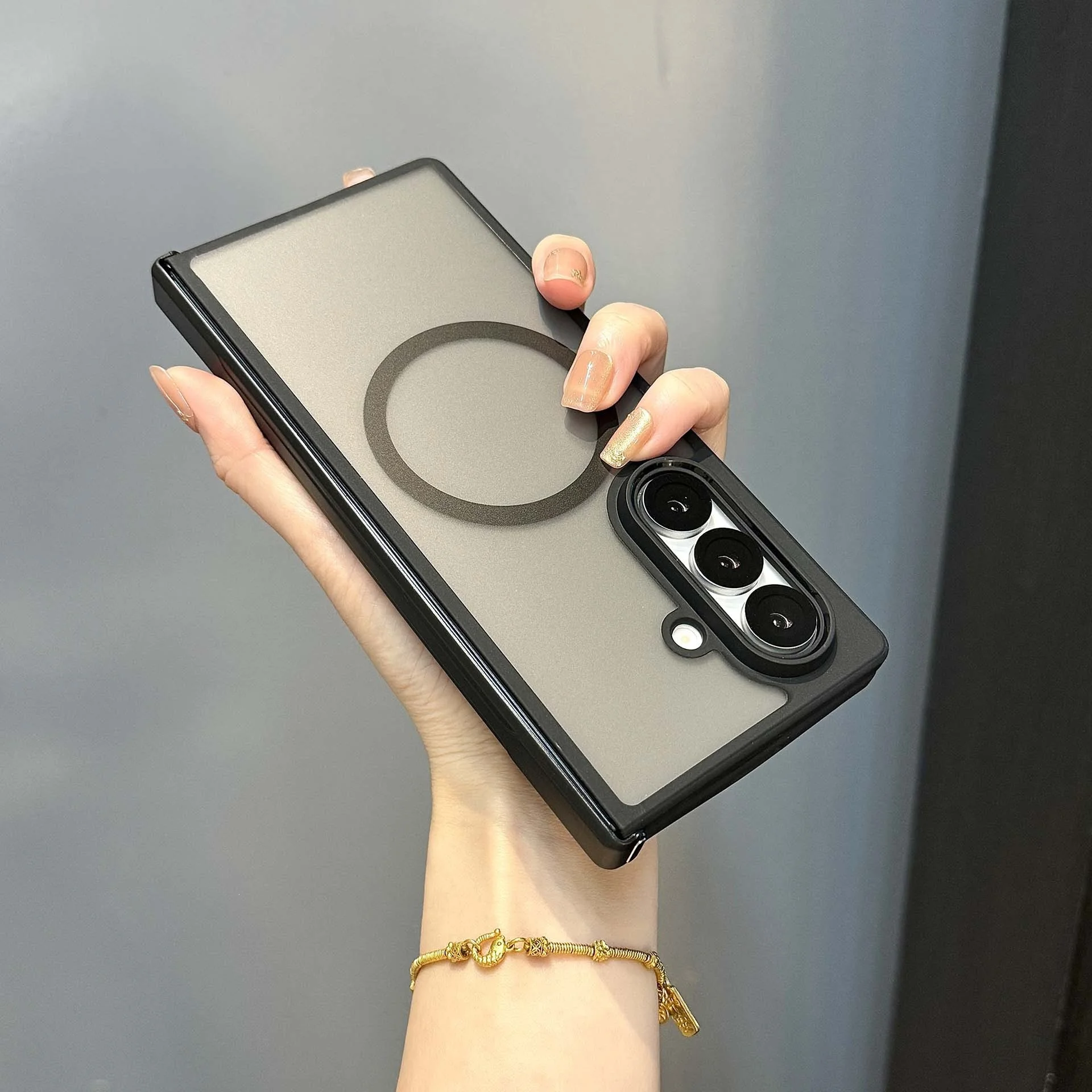 Funda Magnética Mate para Teléfono, Protectora de Bisagra, Plegable, Compatible con Función de Carga Magnética