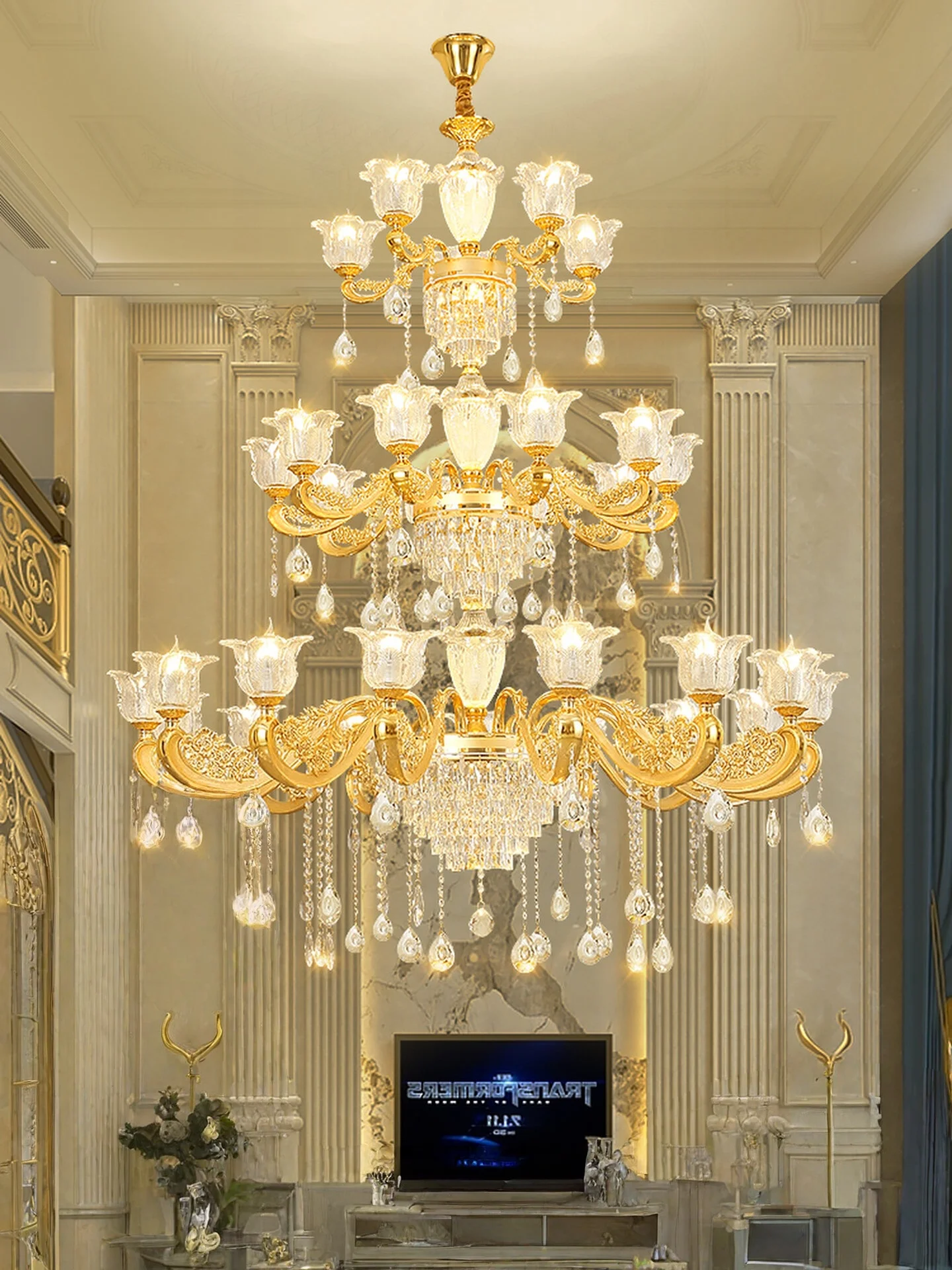 Light Luxury Duplex Building Crystal Led Chandelier Home Decoration Villa Empty Living Room Bedroom Hotel Staircase Lighting