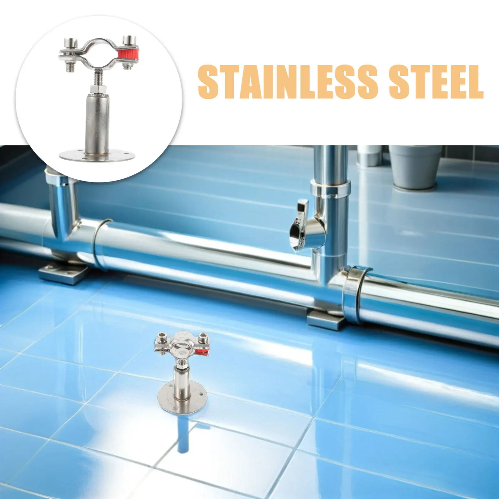 2Pcs Stainless Steel Pipe Support Bracket Adjustable Wall Mount Clamp Heavy-Duty Pipe Holder for 54-57Mm Tube Clips - view 4