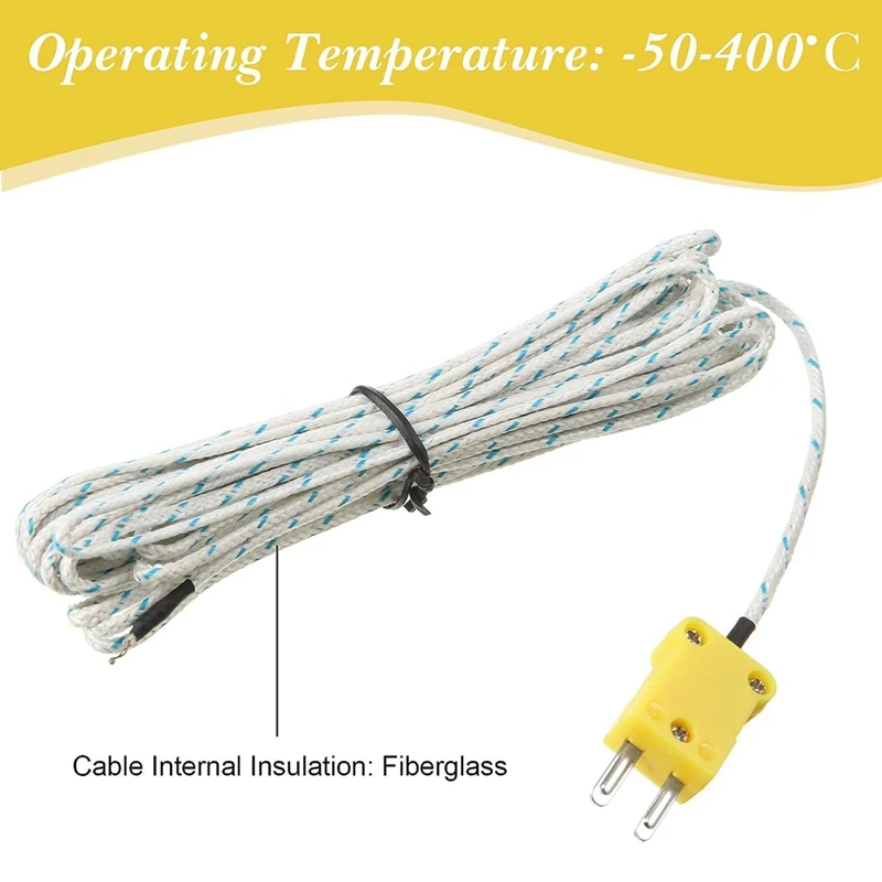 30Pcs 3Meters K Type Mini-Connector Thermocouple Temperature Probe Sensor Temperature Sensing Line for TM902C/ TES1310