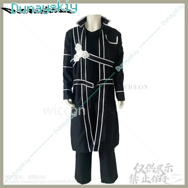 

ff34Anime Game Sword Art Online Косплей Киригая Казуто Костюм SAO Парик Черное длинное пальто Униформа для взрослых Хэллоуин Cos Костюм Customiz