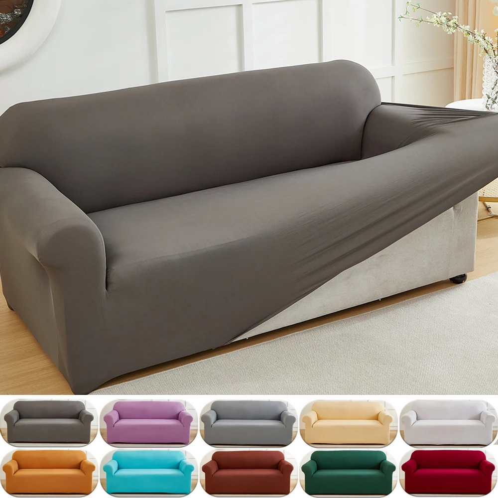 1pc Stretch Sofa Slipcover Solid Color Sofa Couch Cover Soft Non-slip Dustproof Furniture Protector for Living Room Home Decor